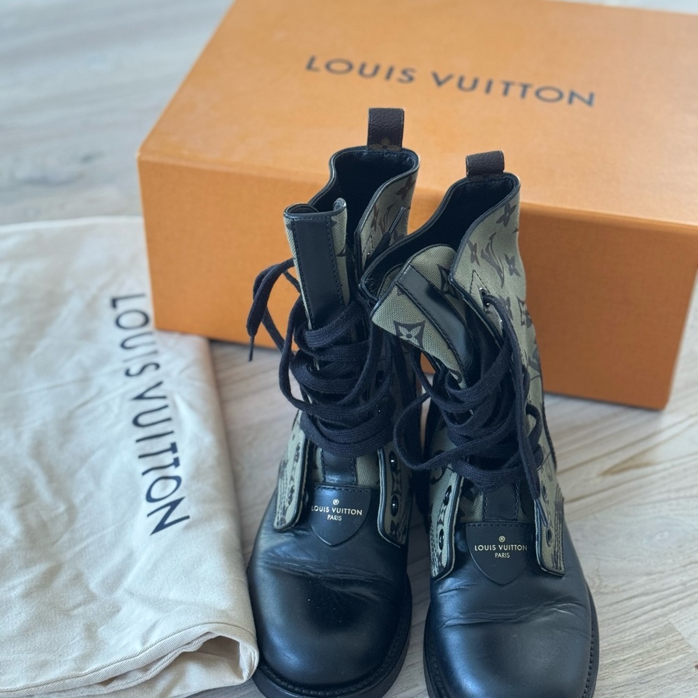 Louis Vuitton Black and Brown Combat Boots